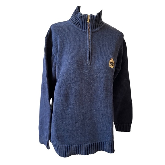 LAUREN RALPH LAUREN KNIT 1/4 ZIP SWEATER CREST PREPPY COLLEGIATE OLD MONEY - Picture 1 of 11